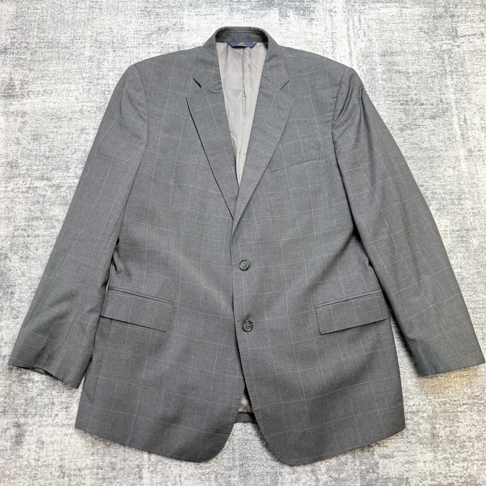 Brooks Brothers Blazer‎ Mens 44R Charcoal Gray Windowpane Regent Tollegno Wool